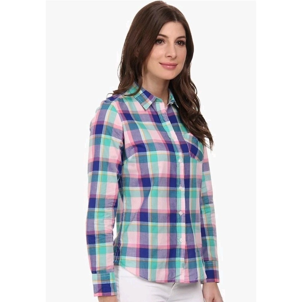 Junior's Large US POLO ASSN Shirt Pastel Plaid 100% Cotton Logo Button Up Summer - Picture 9 of 10